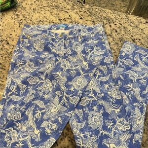 J. McLaughlin Blue and Cream Floral Pants